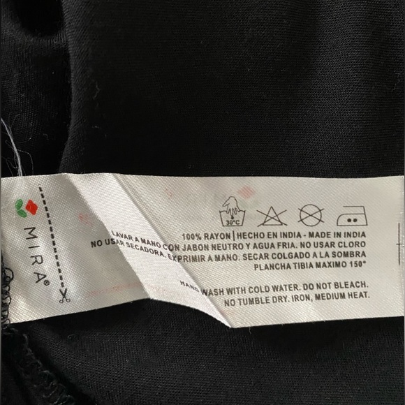 MIRA Black V-neck 3/4 Sleeve Gold Beads Embroidered Boho Flowy Tunic Womens Sz L - Picture 11 of 11